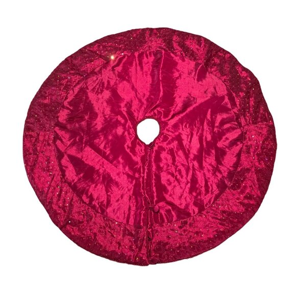 Christmas Tree Skirt Sequins Button Closure holiday decor red festive padded - Picture 1 of 7